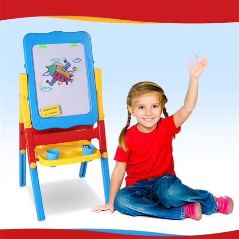 Shinehalo 2 Sided Easel Foldable Drawing Board Blackboard and Magnetic Whiteboard Erasable Big ...