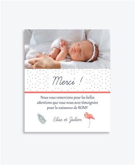 Carte De Remerciements Naissance Fille JARDIN FLAMANT ROSE ...