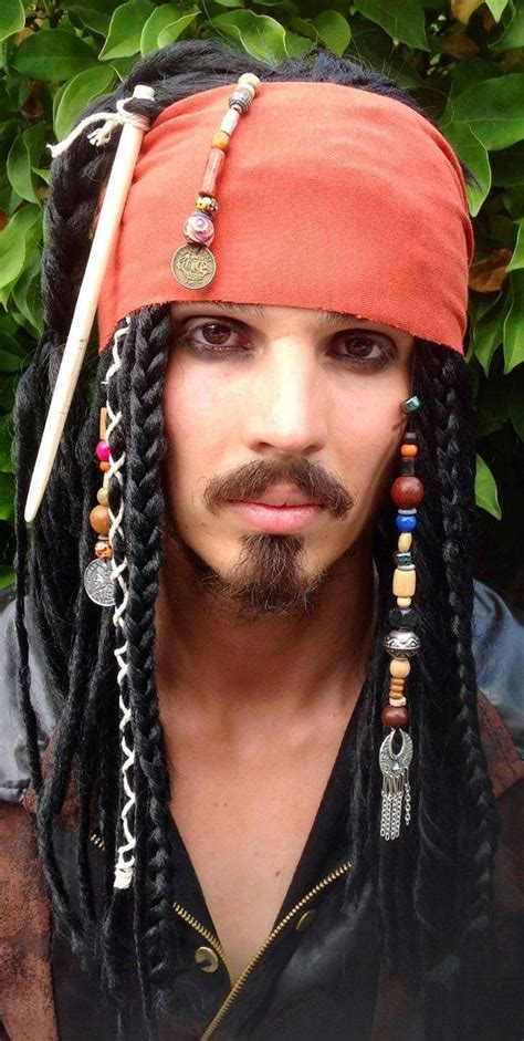 Jack Sparrow Wig with Beads, Trinkets and Braids + Burnt-Orange Cloth ...