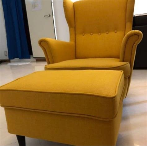 Ikea STRANDMON Wingchair with foot stool, Furniture & Home Living, Furniture, Chairs on Carousell