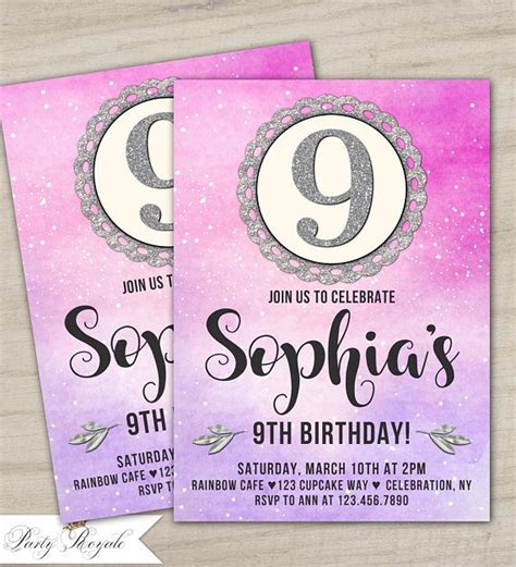 9th Birthday Invitation Printable Girl's 9th Birthday | Etsy ...