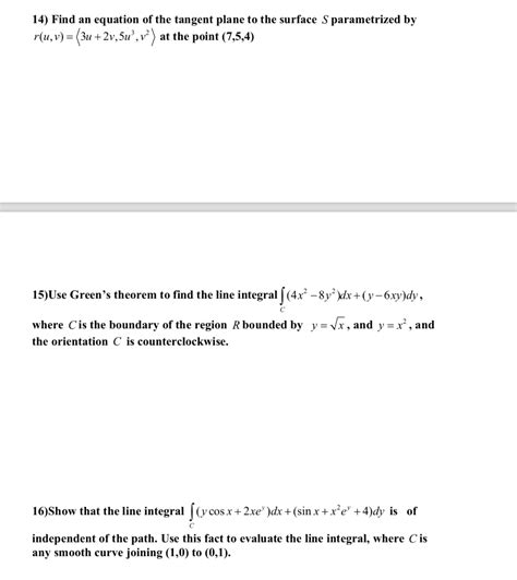 Solved 14) Find an equation of the tangent plane to the | Chegg.com