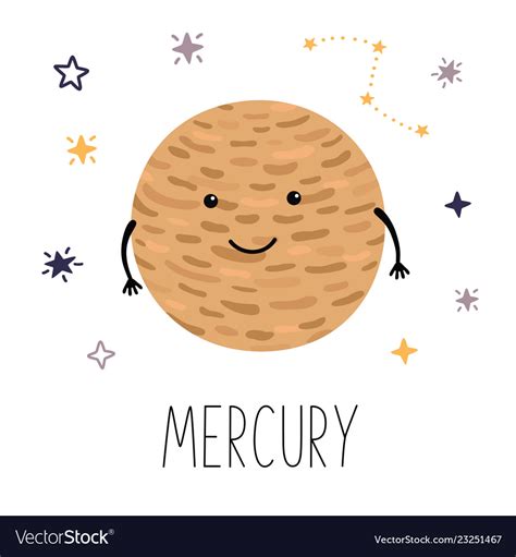 Cute planet mercury with hands and eyes Royalty Free Vector