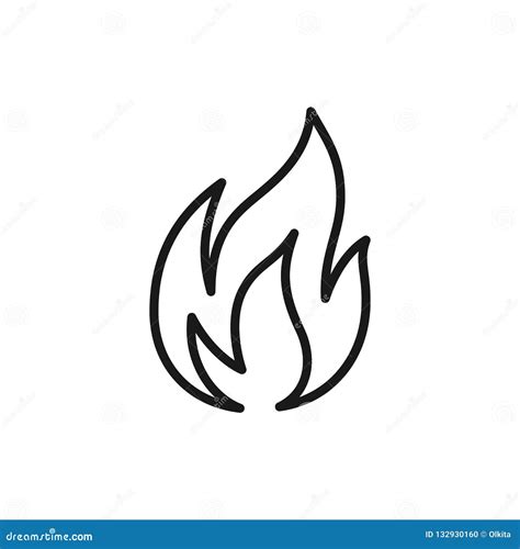 Black Isolated Outline Icon of Flame, Fire on White Background. Line ...