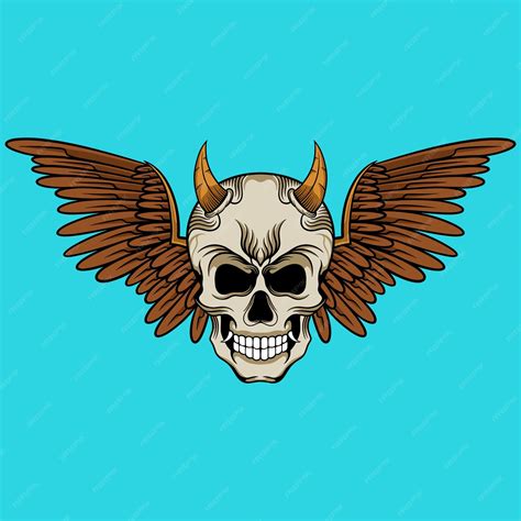 Premium Vector | Vector skull wings illustration hand drawn logo design