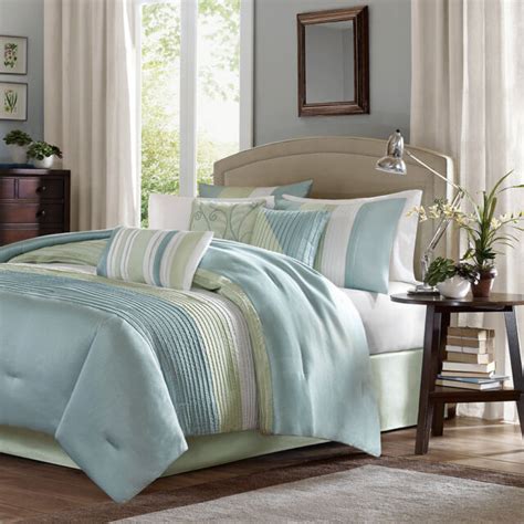 BEAUTIFUL 7 PC MODERN ELEGANT LIGHT BLUE SAGE GREEN COMFORTER SET KING / CAL | eBay