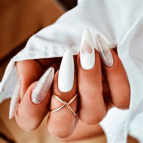 White Nails With Glitter #glitternails #whitenails ★ Find almond-shaped ...