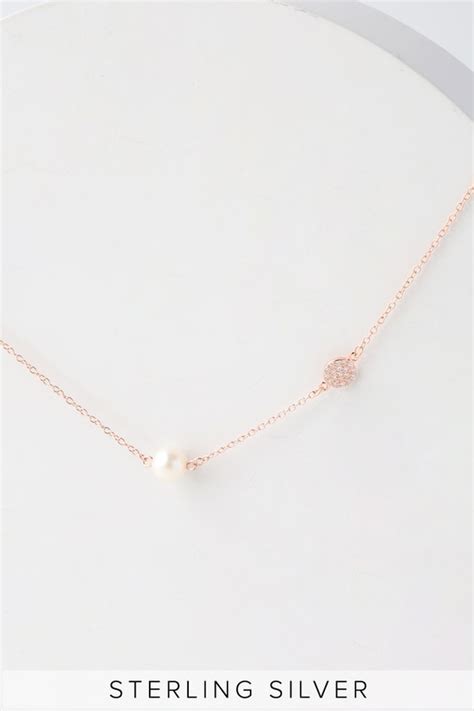 Rose Gold and Pearl Necklace - Sterling Silver Necklace - Lulus