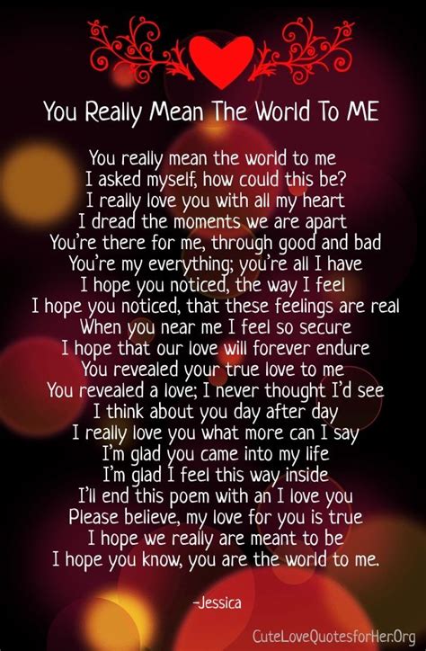 You Mean the World to Me Poems for Her & Him | Love yourself quotes, Love you poems, Love poems ...