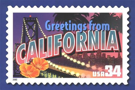 Greetings from America - California | Usa stamps, Postage stamps, Commemorative stamps