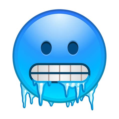 Premium Vector | Cold emoji Freezing emoticon icy blue face with gritted teeth icicles and snow cap