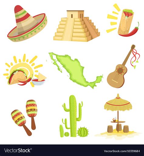 Mexican Culture Symbols Set Royalty Free Vector Image