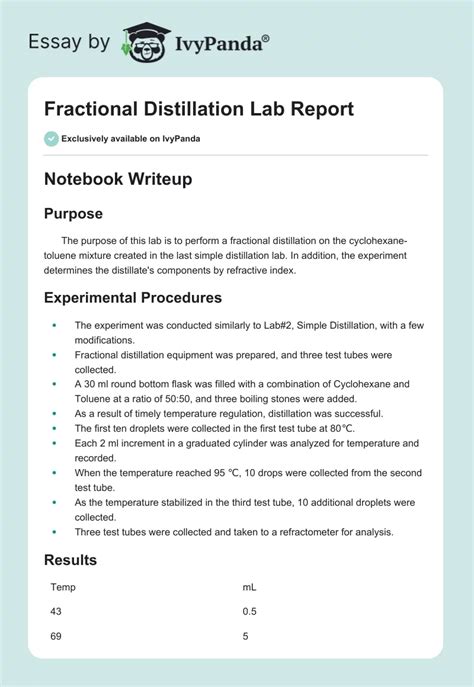 Fractional Distillation Lab Report - 756 Words | Report Example