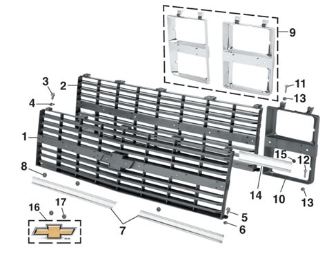 1983-84 Grille and Components - Models with Dual Headlights - LMC Truck