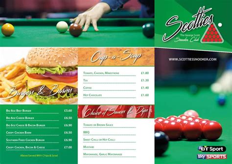 Bar Menu | SCOTTIES SNOOKER