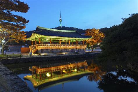 Namsangol Hanok Village at Night in Autumn Seoul South Korea Stock ...