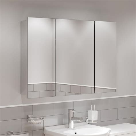 Triple Door Bathroom Mirror Cabinet Cupboard Stainless Steel Wall ...