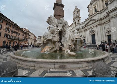 Piazza Navona, Fountain, Statue, Water, Town Square Editorial Stock Photo - Image of navona ...