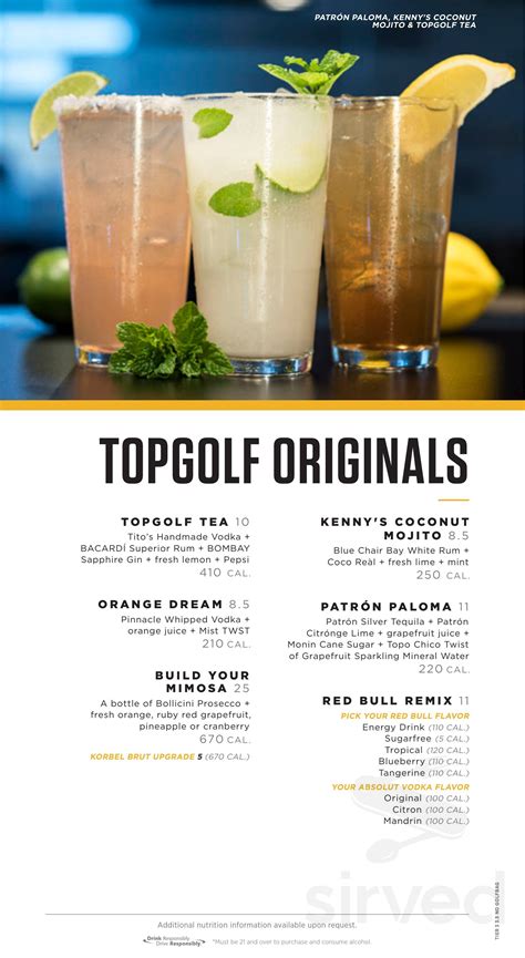 Topgolf menu in Augusta, Georgia, USA