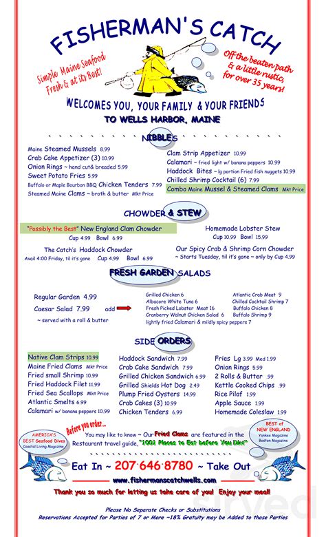 Fisherman's Catch Restaurant menu in Wells, Maine, USA