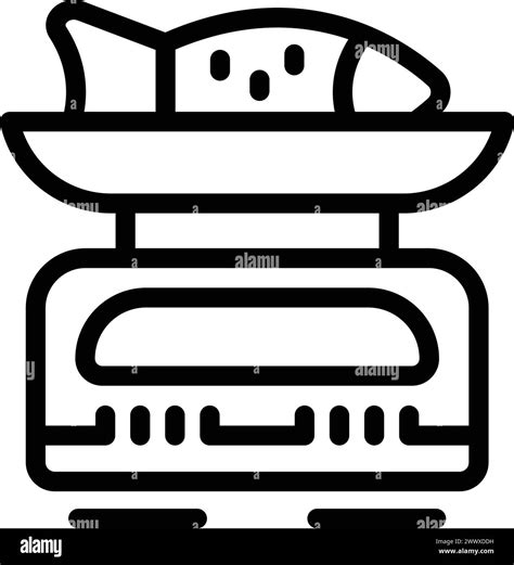 Fish on kitchen scale icon outline vector. Food weighing. Measurement product mass Stock Vector ...