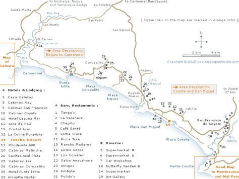 Map of Playa Coyote, San Miguel and Islita to Samara Costa Rica