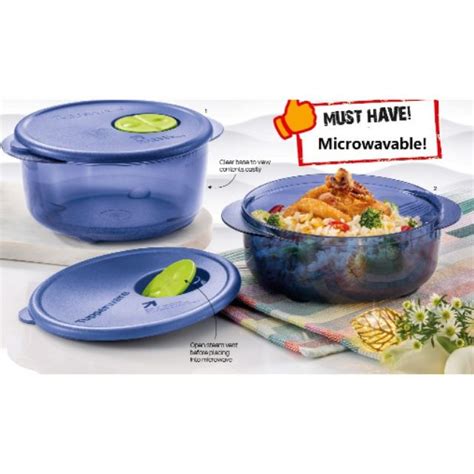 Tupperware microwave safe round container blue 600ml / 800ml cover with open steam vent | Shopee ...