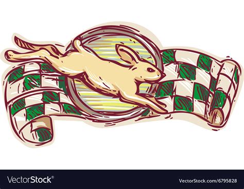 Rabbit jumping racing flag drawing Royalty Free Vector Image