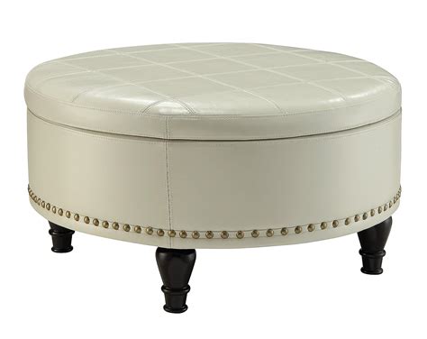 Best round white leather ottoman tufted - Your House