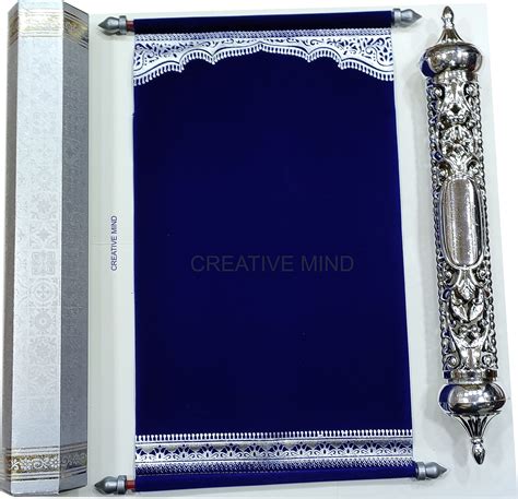 Buy Creative Mind Jain Cards Silver Blue Unique Scroll Wedding Cards ...