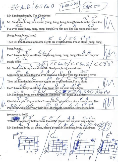 Mr. Sandman (The Chordettes) Guitar Chord Chart - Capo 2nd Fret in 2022 ...