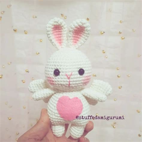 Pink long-eared white rabbit crochet pattern