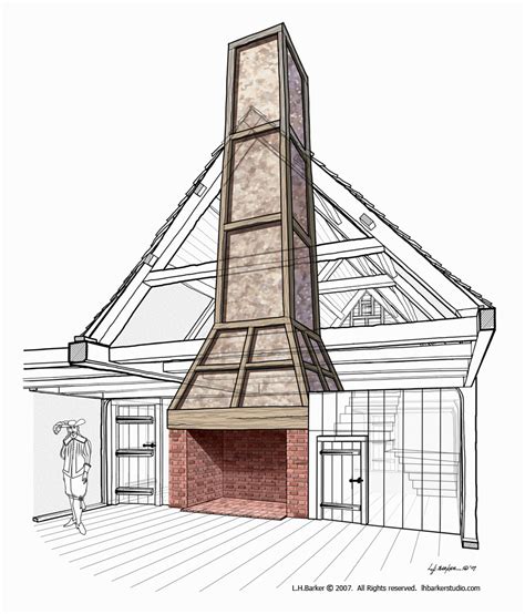 L.H.Barker Architectural Illustration, St John's Museum, 1638 Chimney 3L