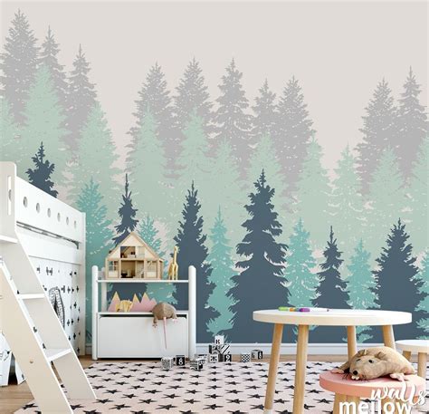 Forest Tree Removable Wallpaper woodland Wall Decor Nursery - Etsy ...