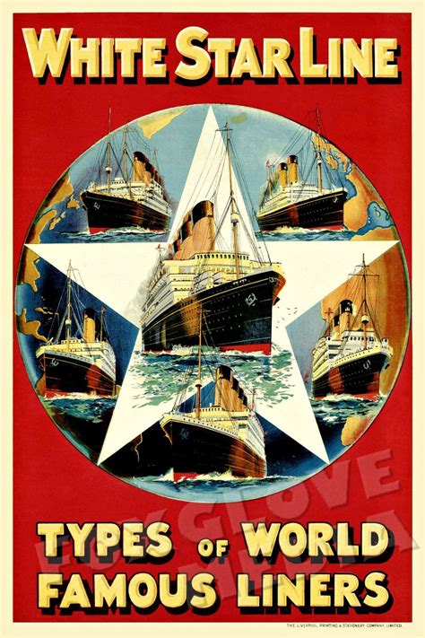 White Star Line Travel Poster Print Types of World Famous | Liner, Vintage advertisements ...