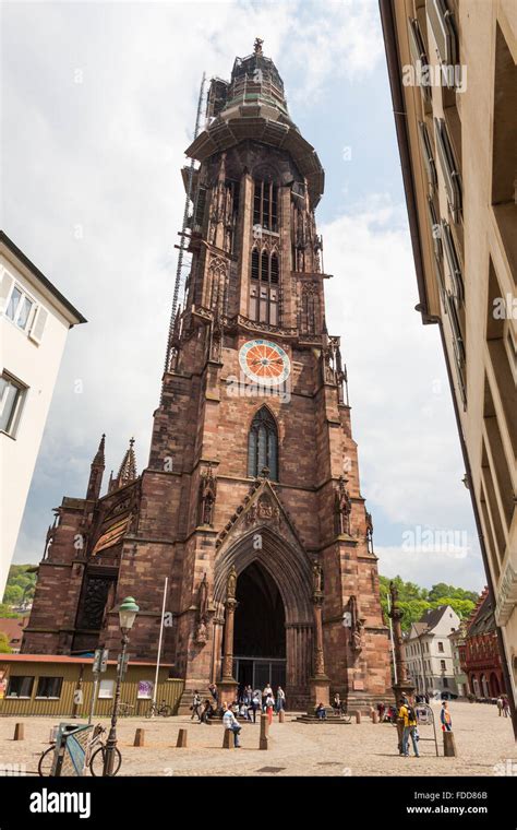 Exterior of Freiburg Munster cathedral, a medieval church in Freiburg im Breisgau city, Baden ...