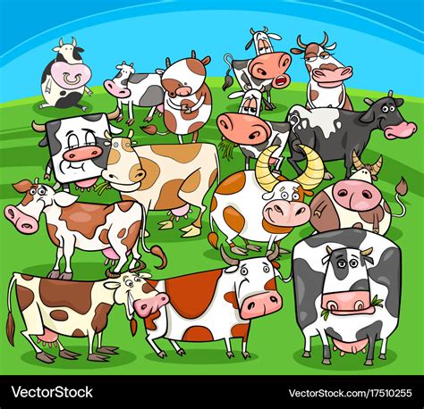 Cartoon cows farm animals group Royalty Free Vector Image