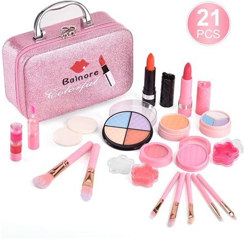 Balnore 21 Pcs Washable Makeup Toy Set, Safe & Non-Toxic,Real Cosmetic Beauty Set for Kids Play ...