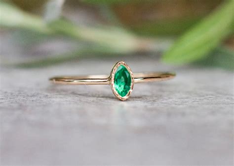 Marquise emerald ring in 14k gold, emerald engagement ring, green gemstone ring, unique ...