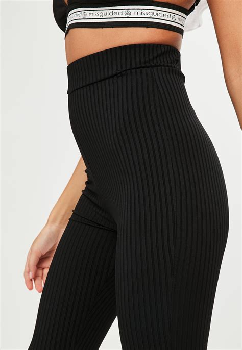 Lyst - Missguided Black Ribbed Leggings in Black