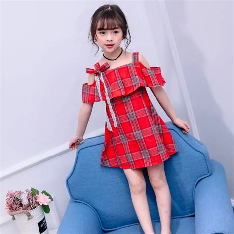 summer new fashion 4 12 years old girls off the shoulder dresses child bowknot dress children ...