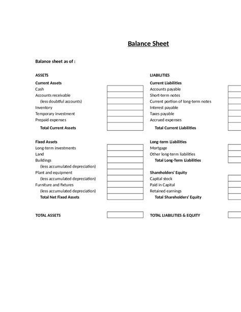 2025 Balance Sheet Template - Fillable, Printable PDF & Forms | Handypdf