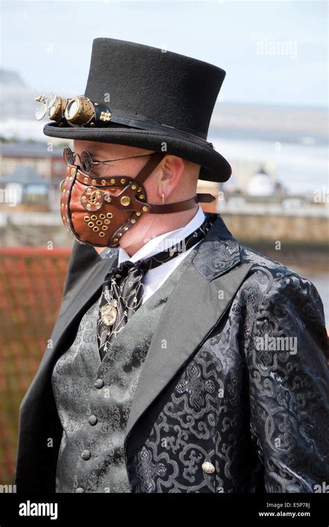 Man in Victorian "steampunk" costume at Whitby during the "Goth Weekend ...