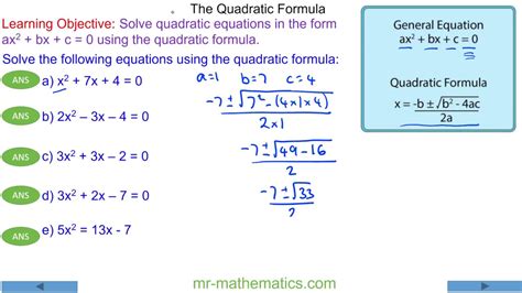 The Quadratic Formula Worksheet – E Street Light