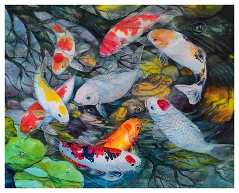 Modern sitting wall decor print oil painting Feng Shui Fish Koi Painting 24"x24"