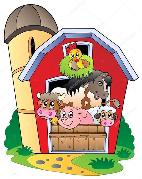 Barn with various farm animals — Stock Vector © clairev #5755385