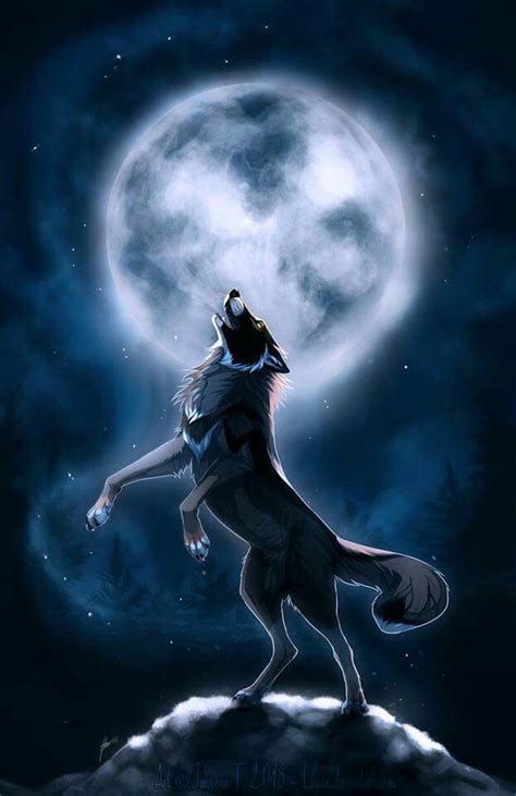 the wolf is standing on its hind legs in front of a full moon and clouds
