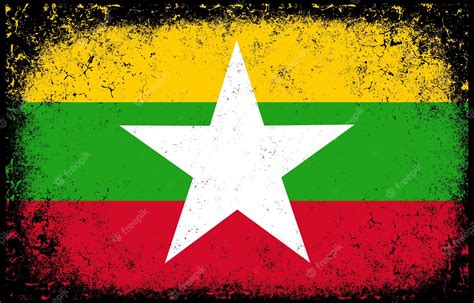 Premium Vector | Old dirty grunge vintage myanmar national flag background