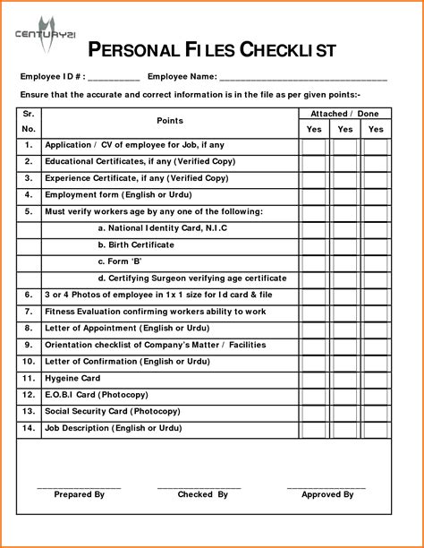 personnel file template employee warning notice free word pdf checklist | Checklist template ...