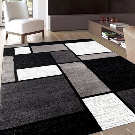 Box Pattern Gray/Grey Black White Area Rug | Rugs in living room, Black ...